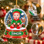 Personalised Christmas Snow Gift Stocking Toy Box Face Photo Acrylic Ornament with Name Home Decor Christmas Holiday Gift for Family Friends