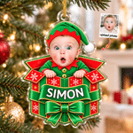 Personalised Christmas Snow Gift Stocking Toy Box Face Photo Acrylic Ornament with Name Home Decor Christmas Holiday Gift for Family Friends