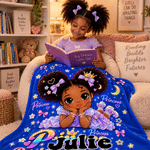 Personalized Cute Black Girl Princess Crown Soft Throw Blanket with Name Bedroom Decor Birthday Gift for Black Girls