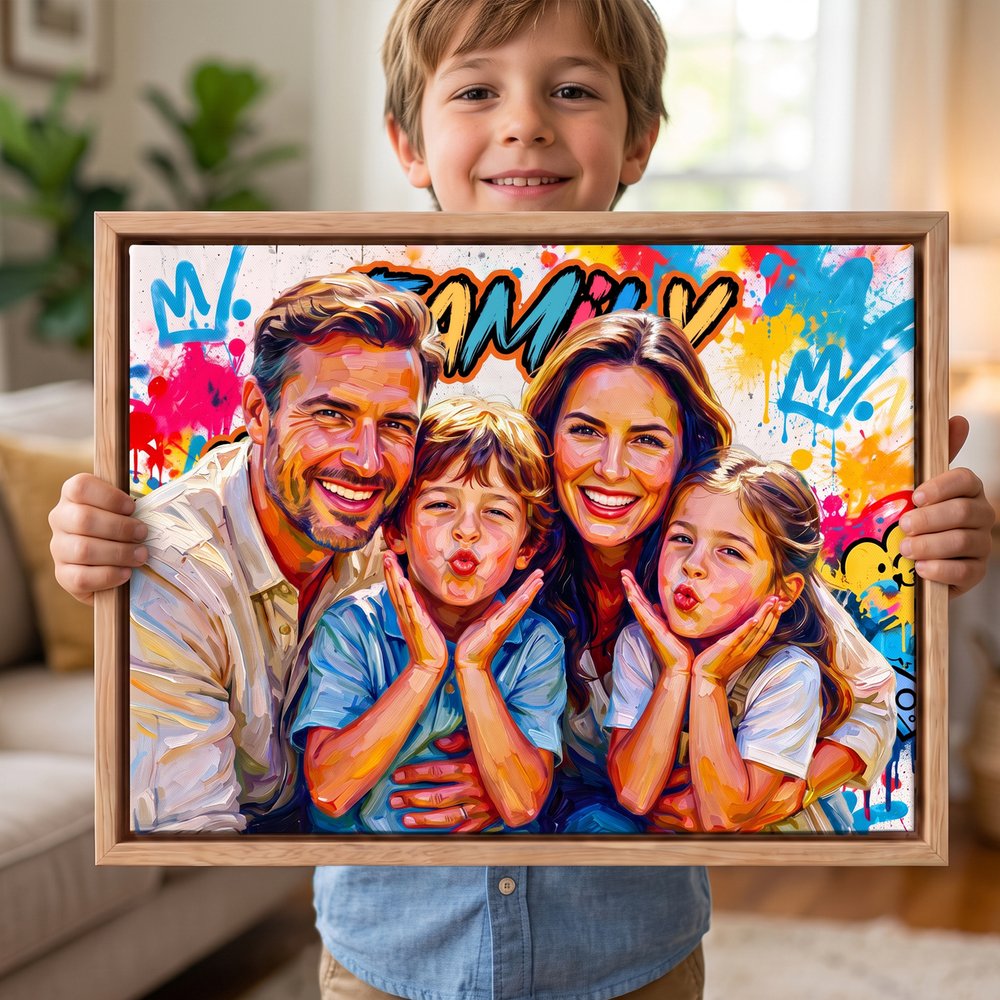 Gepersonaliseerde, trendy fotodoeken in olieverfstijl met graffiti-motief, voorzien van naam en jaartal – woondecoratie en verjaardagscadeau voor graffitiliefhebbers 4