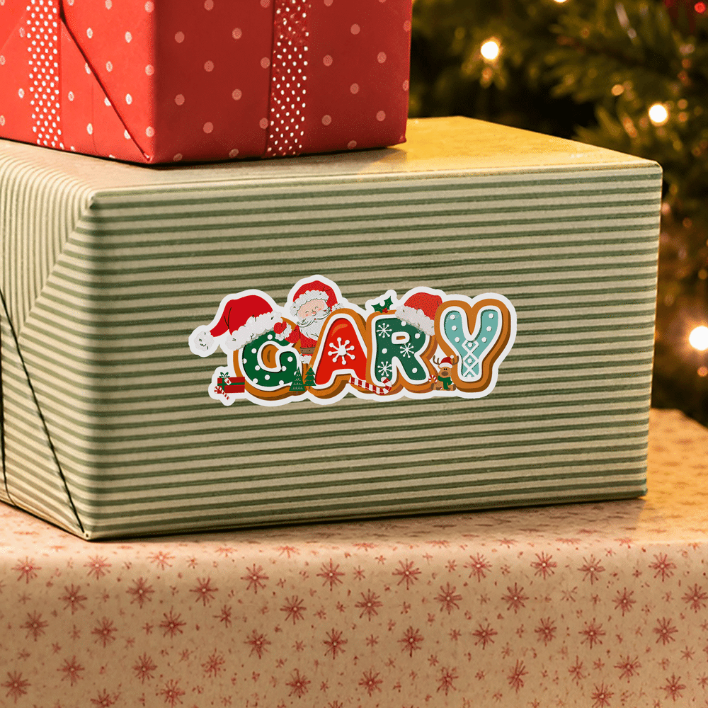 Personalized Santa Claus Christmas Theme Letter Waterproof Sticker with Name Christmas Party Holiday Gift for Kids Friends Family 11