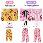 Personalized Candy Cane Santa Hat Cartoon Face Photo Soft Pajama Pants with Elastic Waistband Christmas Gift for Kids Family Friends