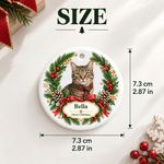 Personalised Watercolor Pet Portrait Christmas Wreath Ceramic Ornament with Name and Photo Home Decor Gift for Pet Lovers Family