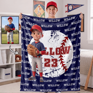 Coperta morbida personalizzata con foto, personaggi dei cartoni animati e effetto 3D a tema sport con palla, con numero e nome: regalo di Natale per gli appassionati di sport