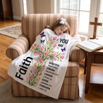 Personalised Birth Flower Cross Bible Verse Cosy Throw Blanket with Name Home Decor Christmas Birthday Gift for Family Christian