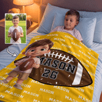 Personalised Ball Sports Theme 3D-Effect Artwork Cartoon Character Photo Soft Throw Blanket with Number and Name Christmas Gift for Sports Lovers
