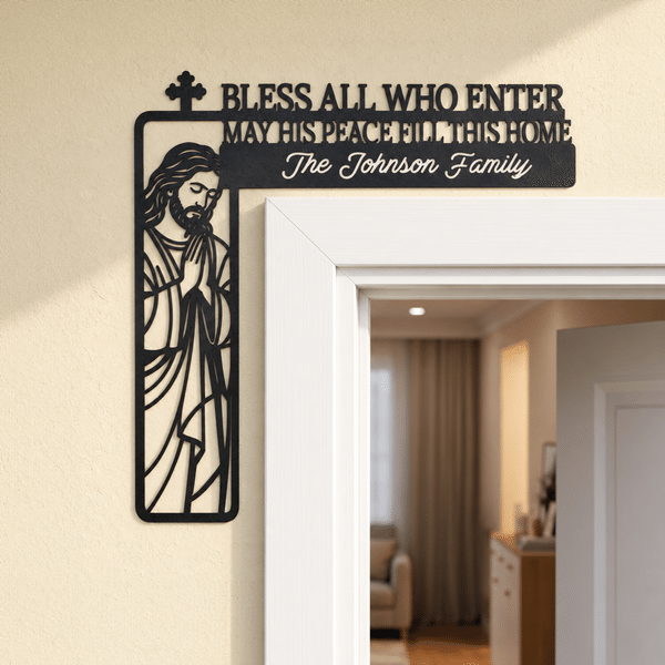 Personalised Bless This New Home Doorframe Hanging Sign with Text Wall Decor Daily Use Housewarming Gift for Friends Christians