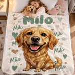 Personalised Cartoon Pet Photo Heart Paw Print Soft Throw Blanket with Name Home Decor Birthday Gift for Pet Owners Lovers