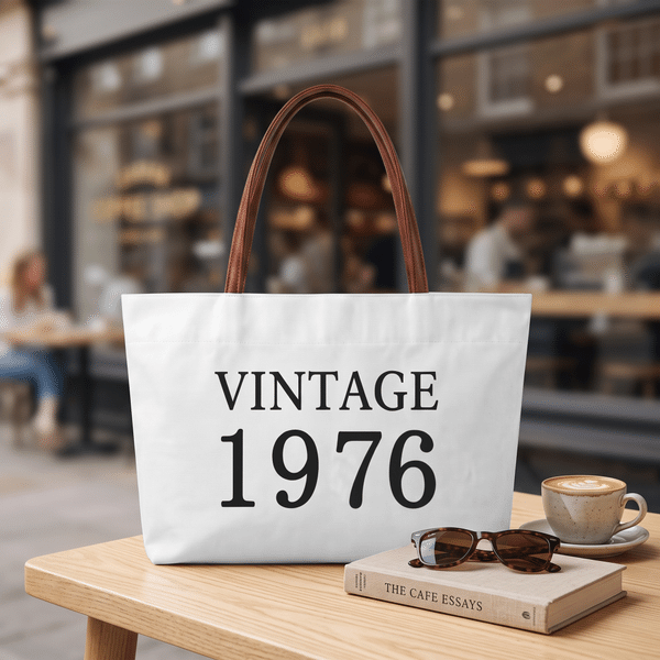 Bolso de lona vintage personalizado de gran capacidad con asa de cuero sintético. Ideal para el día a día. Regalo de aniversario o cumpleaños para mujer, mamá o abuela.