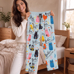 Pantaloni da pigiama da donna personalizzati con motivi illustrativi in stile doodle raffiguranti cani e gatti, con nome, da indossare tutti i giorni; regalo di Natale o di compleanno per gli amanti dei cani e dei gatti 3