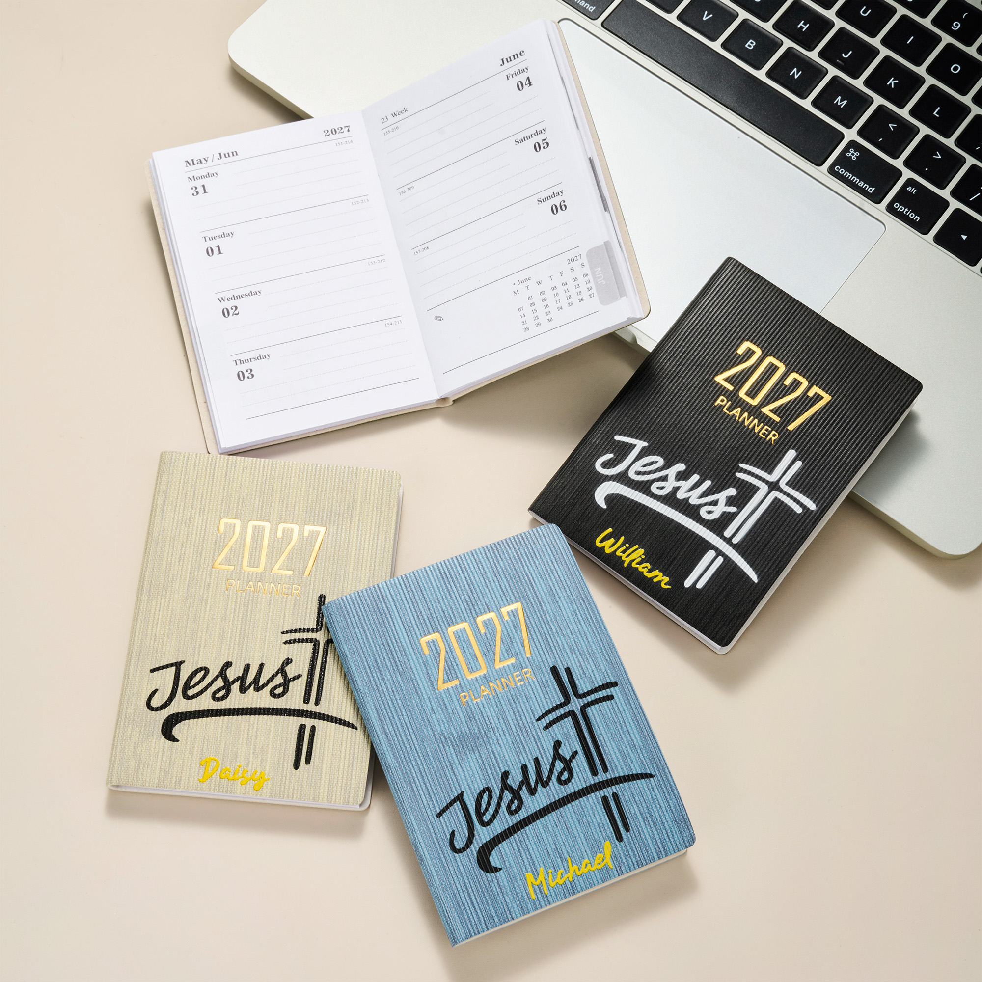 Personalisiertes 2027-Planer-Notizbuch „Jesus Pocket Journal“ mit Namen – Geschenk zur Taufe, zum Geburtstag oder für den Glauben – für Christen und Gläubige