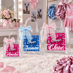 Personalized Cheer Bow Cheerleading Theme Clear Gift Bag with Name and Ribbon Cheer Competition Birthday Gift for Cheerleaders Girls