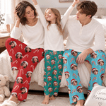 Personalized Candy Cane Santa Hat Cartoon Face Photo Soft Pajama Pants with Elastic Waistband Christmas Gift for Kids Family Friends
