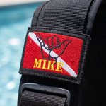 Etiqueta personalizada para chaleco de buceo (BCD) con diseño bordado de la bandera de buceo «Hang Loose», con nombre, fecha de nacimiento, equipo o club; regalo ideal para buceadores y amantes del buceo 6