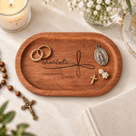 Personalized Cross & Bible Verse Wooden Rosary Tray with Name and Text First Communion Baptism Gift for Christian Family Kid