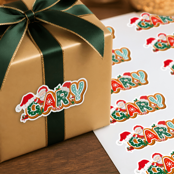 Personalized Santa Claus Christmas Theme Letter Waterproof Sticker with Name Christmas Party Holiday Gift for Kids Friends Family