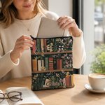 Personalised Vintage Birth Flower Floral Bookshelf Design Zipper Book Sleeve with Name Birthday Club Gift for Readers Bookworms 5