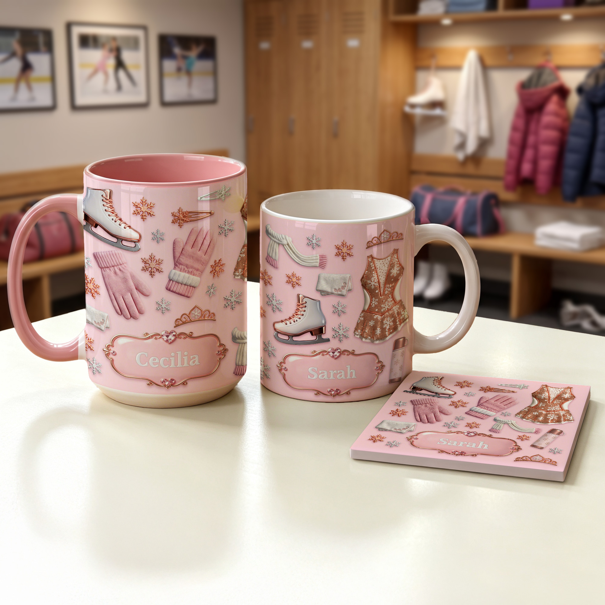 Personalisierte Keramik-Kaffeetasse mit Schneeflocken-Motiv im 3D-Effekt, 11 oz oder 15 oz, mit Namen – für den täglichen Gebrauch, als Geburtstags- oder Weihnachtsgeschenk für Eislaufbegeisterte und Freunde