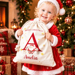 Personalized Cute Cartoon Santa Claus Reusable Canvas Drawstring Gift Bag with Name Merry Christmas Gift for Kids Family