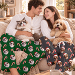 Personalized Candy Cane Santa Hat Cartoon Face Photo Soft Pajama Pants with Elastic Waistband Christmas Gift for Kids Family Friends