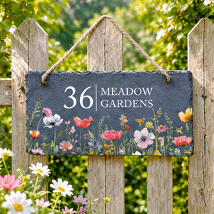 Cartello da giardino personalizzato in pietra naturale con motivi floreali ad acquerello, numero civico e indirizzo: decorazione per la casa, regalo per l'inaugurazione della nuova casa o per le festività, ideale per gli amanti del giardinaggio