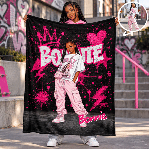 Personalised Graffiti Style Photo Soft Throw Blanket with Name Home Decor Christmas Birthday Gift for Family Friends Graffiti Lovers