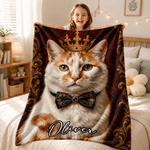 Personalised Court Oil Painting Style Pet Photo Soft Throw Blanket with Name Home Decor Birthday Anniversary Gift for Dog Cat Pet Owner Lover