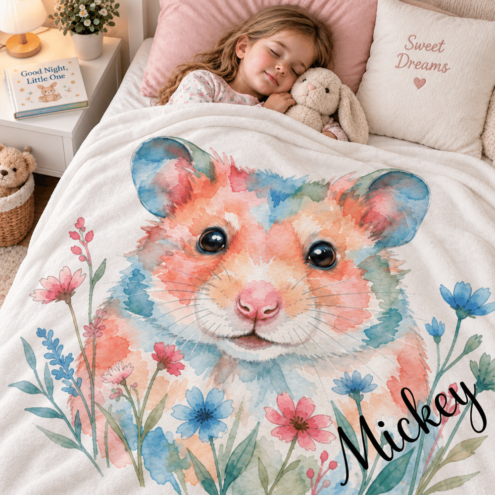 Personalized Watercolor Style Floral Pet Portrait Soft Throw Blanket with Name and Photo Home Decor Christmas Birthday Gift for Pet Owners 5