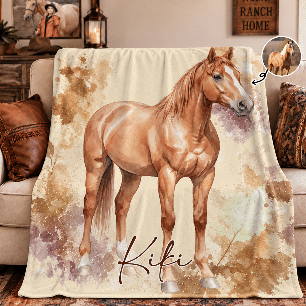 Gepersonaliseerde, zachte plaid met warm aquarelportret van een huisdier en naam – woondecoratie en verjaardagscadeau voor hondenliefhebbers en huisdiereigenaren 6