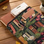 Personalised Vintage Birth Flower Floral Bookshelf Design Zipper Book Sleeve with Name Birthday Club Gift for Readers Bookworms 7