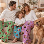 Personalized Candy Cane Santa Hat Cartoon Face Photo Soft Pajama Pants with Elastic Waistband Christmas Gift for Kids Family Friends