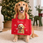 Bolso de lino rojo de gran capacidad con diseño personalizado con efecto 3D y foto de una mascota adorable, con nombre. Regalo para fiestas navideñas para niños y amantes de las mascotas. 2