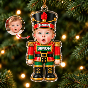 Décoration de sapin Noël en acrylique personnalisée avec photo visage du bébé et nom - Cadeau de Noël pour la famille les nouveaux parents