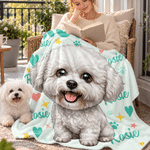Personalised Cartoon Pet Photo Heart Paw Print Soft Throw Blanket with Name Home Decor Birthday Gift for Pet Owners Lovers