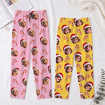 Personalized Candy Cane Santa Hat Cartoon Face Photo Soft Pajama Pants with Elastic Waistband Christmas Gift for Kids Family Friends