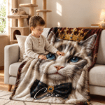 Personalised Court Oil Painting Style Pet Photo Soft Throw Blanket with Name Home Decor Birthday Anniversary Gift for Dog Cat Pet Owner Lover