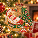 Adorno acrílico personalizado con efecto 3D «La primera Navidad del bebé», con diseño brillante tipo «Diamond Art», con nombre y año. Regalo de Navidad para recién nacidos y bebés