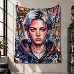 Personalized Street Graffiti Ink Splattered Art Style Photo Soft Throw Blanket with Name Birthday Christmas Gift for Family Friends