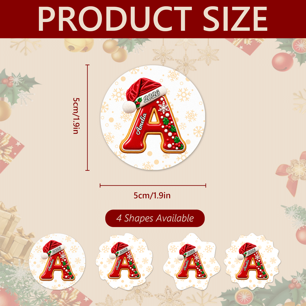 Personalized Santa Hat Initial Christmas 4 Shapes Stickers with Name and Year Gift Decor Christmas Gift for Kids Friends 8