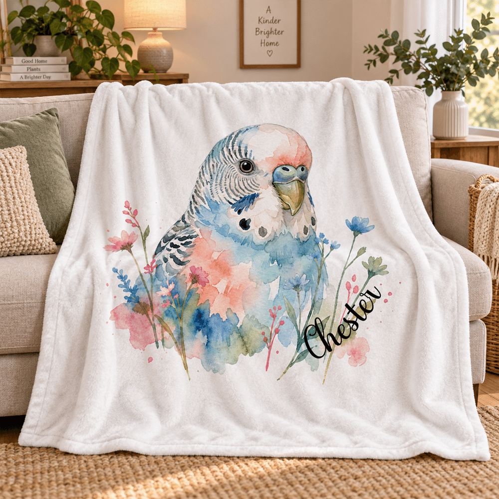 Personalized Watercolor Style Floral Pet Portrait Soft Throw Blanket with Name and Photo Home Decor Christmas Birthday Gift for Pet Owners 2