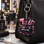 Personalized 3D-Effect Art Hairstylist Keychain with Name Hair Tools Salon Bag Appreciation Birthday Gift for Hairdressers
