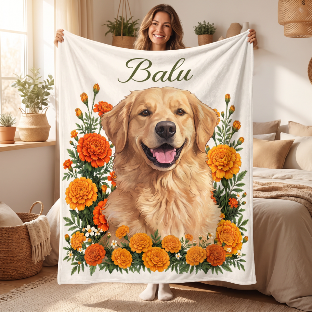 Personalisierte Foto Kuscheldecke | mit Namen & Geburtsblume | Weiche Sofadecke | Geburtstag Weihnachten Geschenk für Familie und Freunde