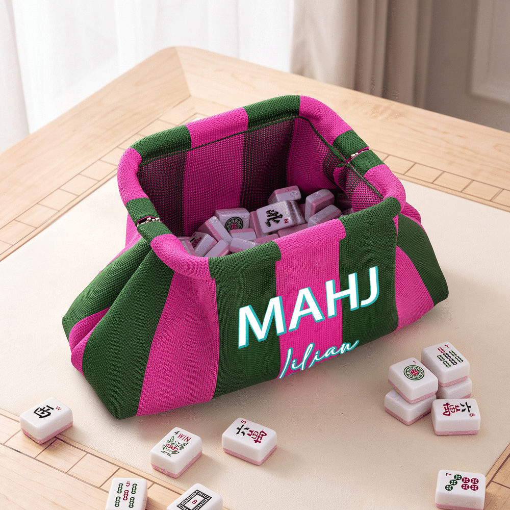 Pochette de rangement personnalisée MAHJ multicolore à rayures pour mah-jong, avec prénom et fermeture à pression « Kiss Lock » : cadeau d'anniversaire idéal pour les soirées de jeu, destiné aux joueurs et amateurs de mah-jong 2