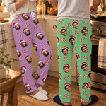 Personalized Candy Cane Santa Hat Cartoon Face Photo Soft Pajama Pants with Elastic Waistband Christmas Gift for Kids Family Friends