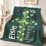 Personalised Birth Flower Cross Bible Verse Cosy Throw Blanket with Name Home Decor Christmas Birthday Gift for Family Christian