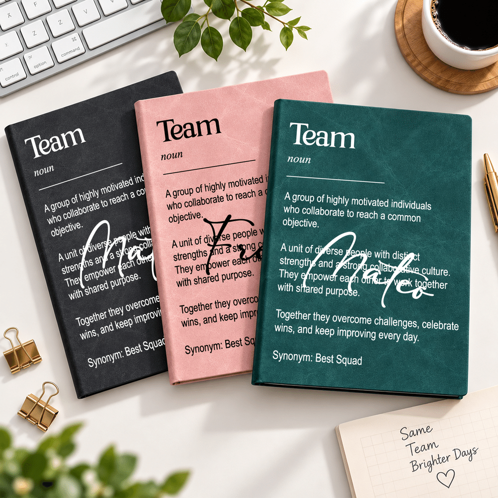 Carnet A5 en cuir synthétique au thème minimaliste personnalisé pour équipe, avec prénom – Idéal pour le bureau, cadeau d'anniversaire ou de fin d'année pour collègues et amis 4