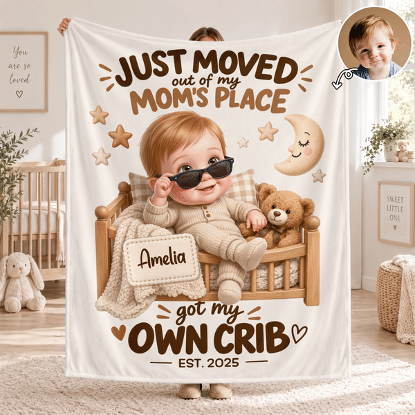 Personalised Cool Cartoon Baby Photo Soft Throw Blanket with Name Home Decor Baby Shower Birthday Gift for New Mum Baby Kid