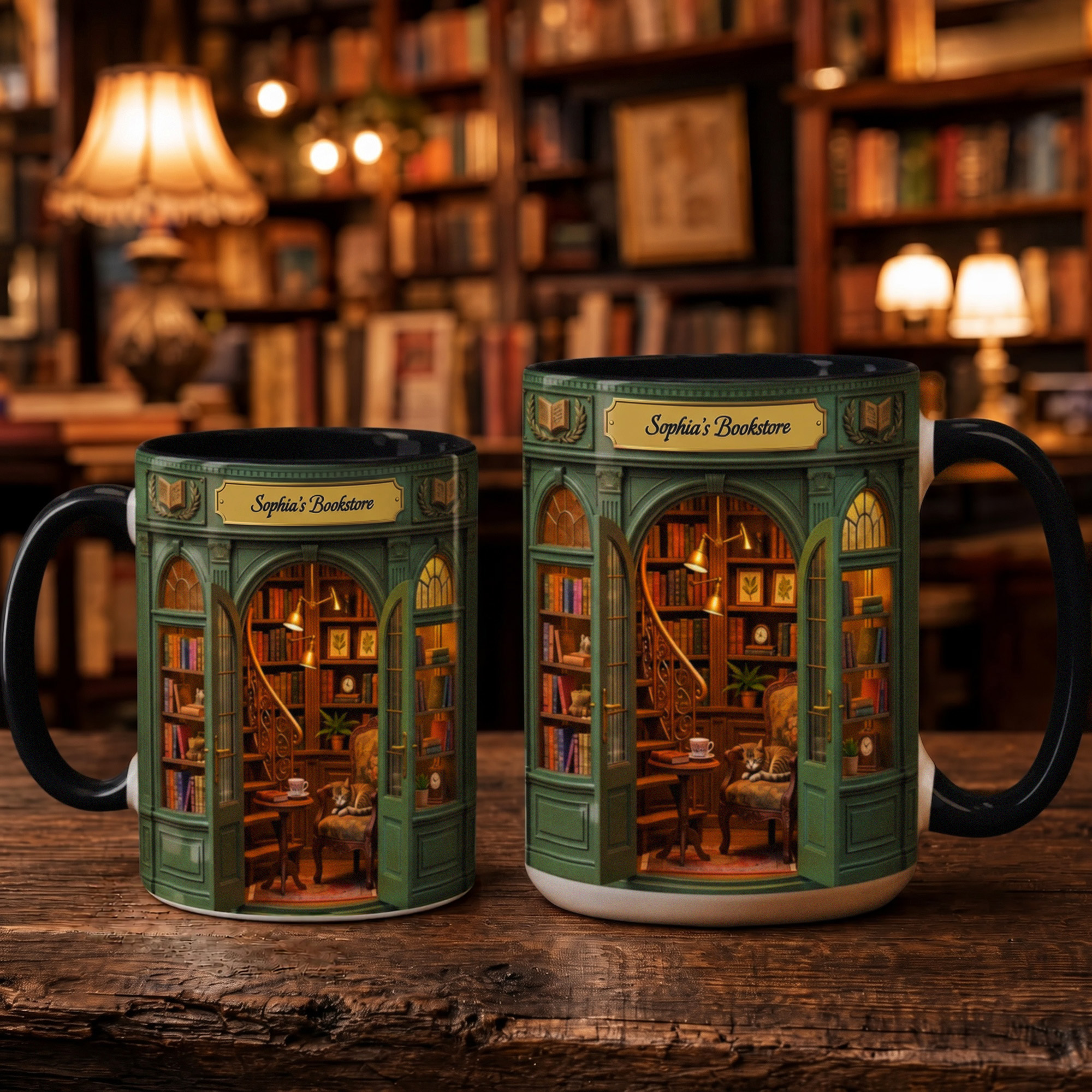 Personalisierte Keramik-Kaffeetasse mit 3D-Effekt, „Buchhandlung“, 11 oz, 15 oz, mit Text, für den täglichen Gebrauch, Geburtstagsgeschenk für Buchliebhaber und Bücherwürmer