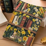 Personalised Vintage Birth Flower Floral Bookshelf Design Zipper Book Sleeve with Name Birthday Club Gift for Readers Bookworms 6