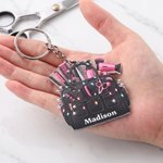 Personalized 3D-Effect Art Hairstylist Keychain with Name Hair Tools Salon Bag Appreciation Birthday Gift for Hairdressers